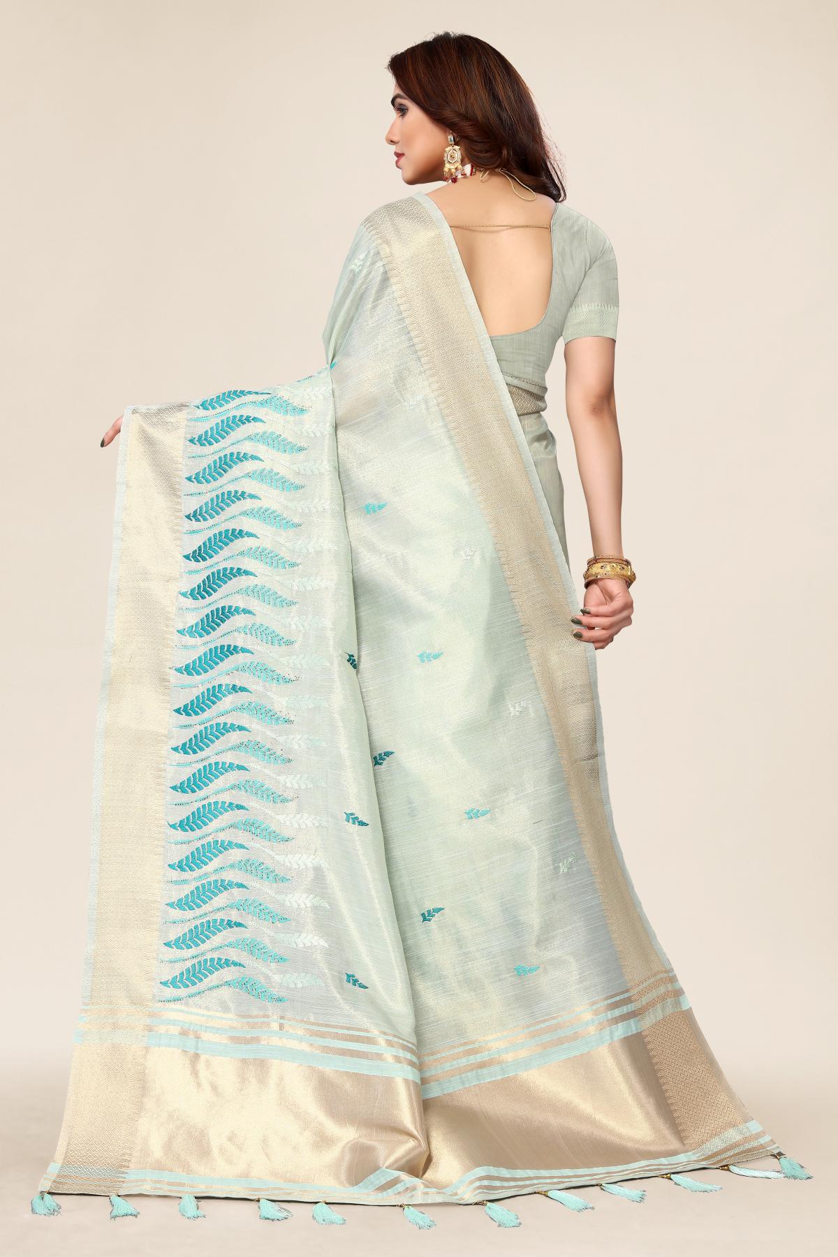 Rama Designer Embroidery Saree