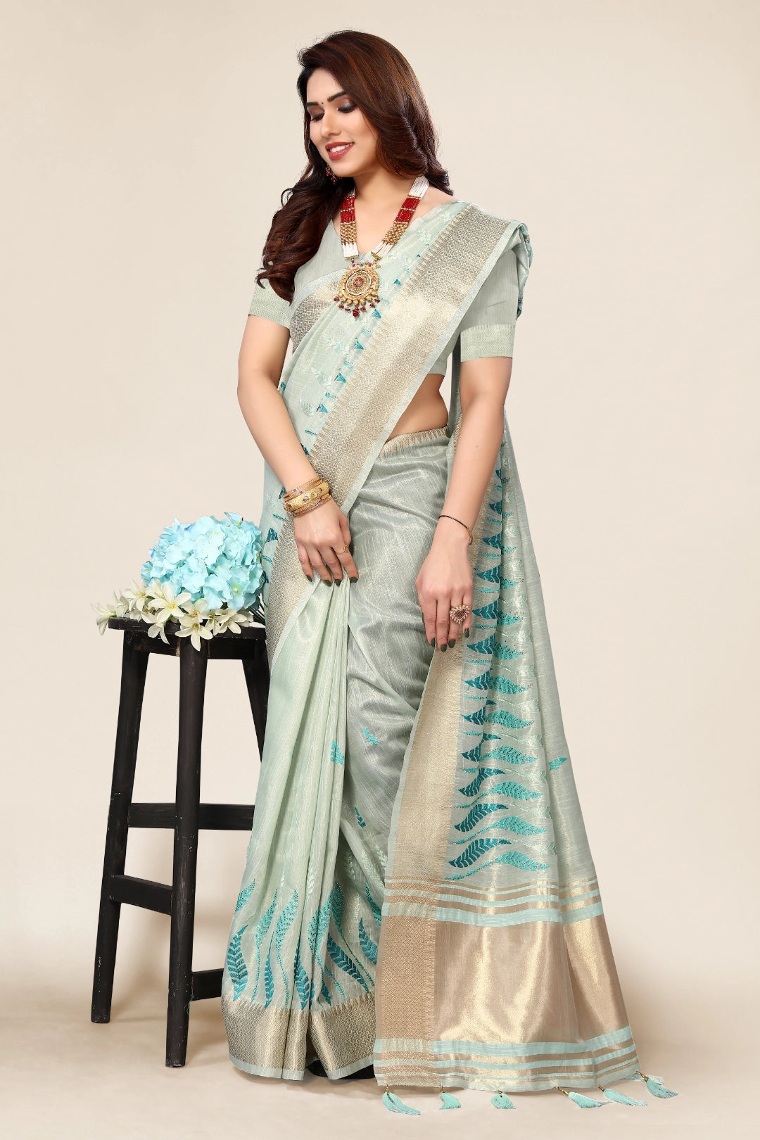 Rama Designer Embroidery Saree Main image