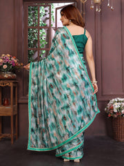 Dark Green Shibori Print Saree For Women