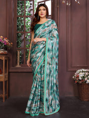 Dark Green digital print ready saree online