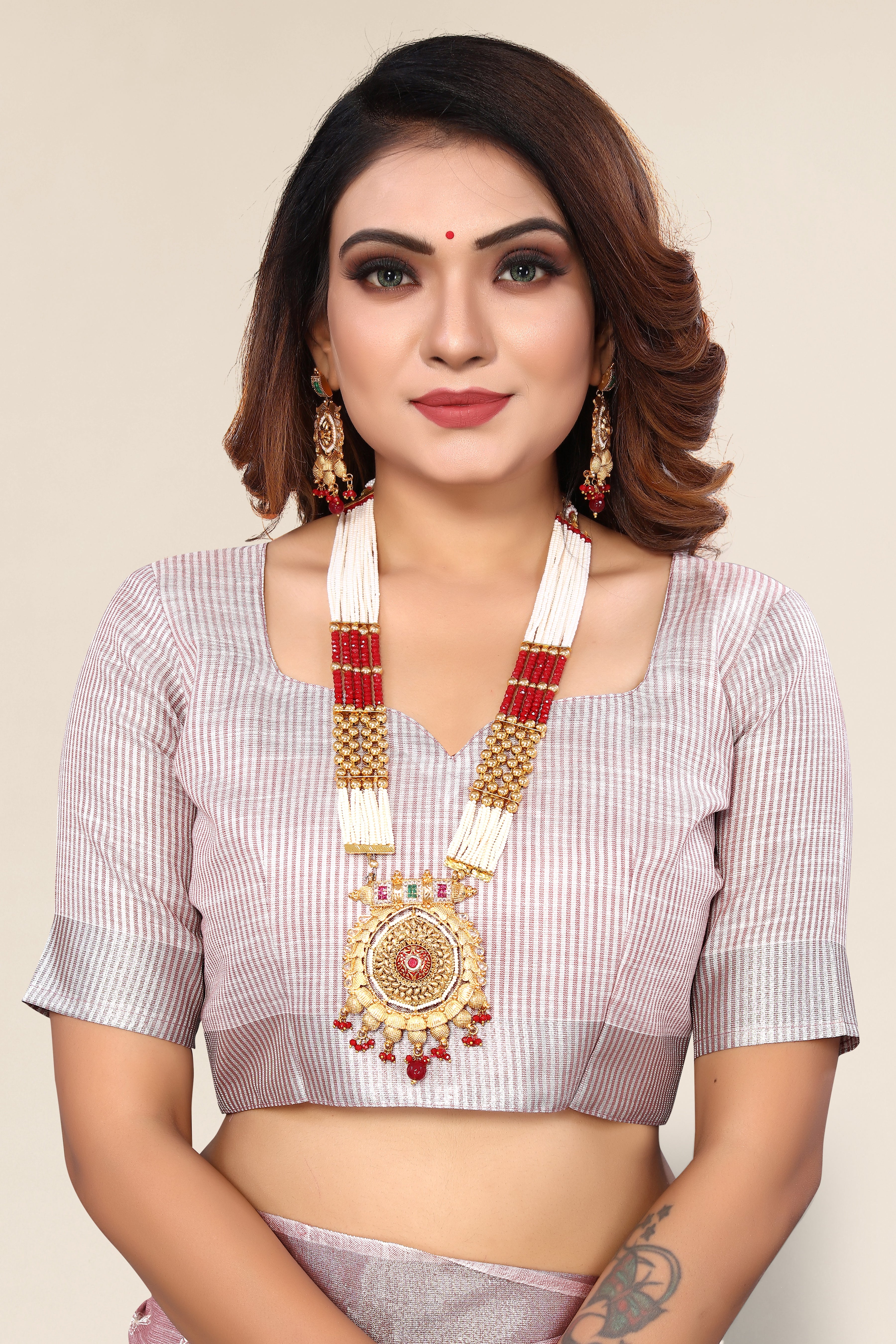 Dark Pink Linen Cotton Saree With Embroidery Work With Blouse