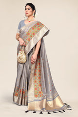 Designer Embroidery Saree In Grey Color