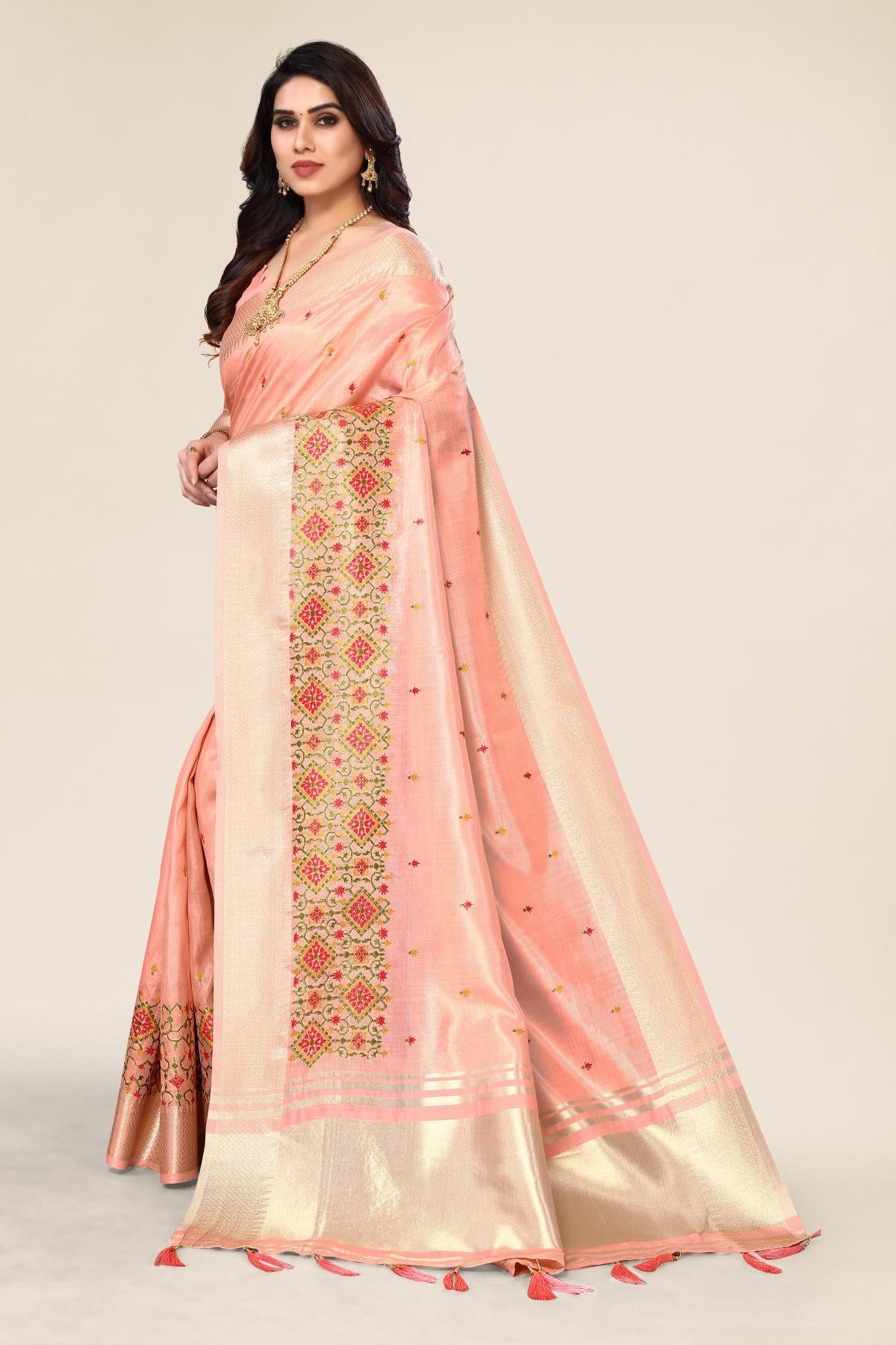 Designer Embroidery Saree Orange