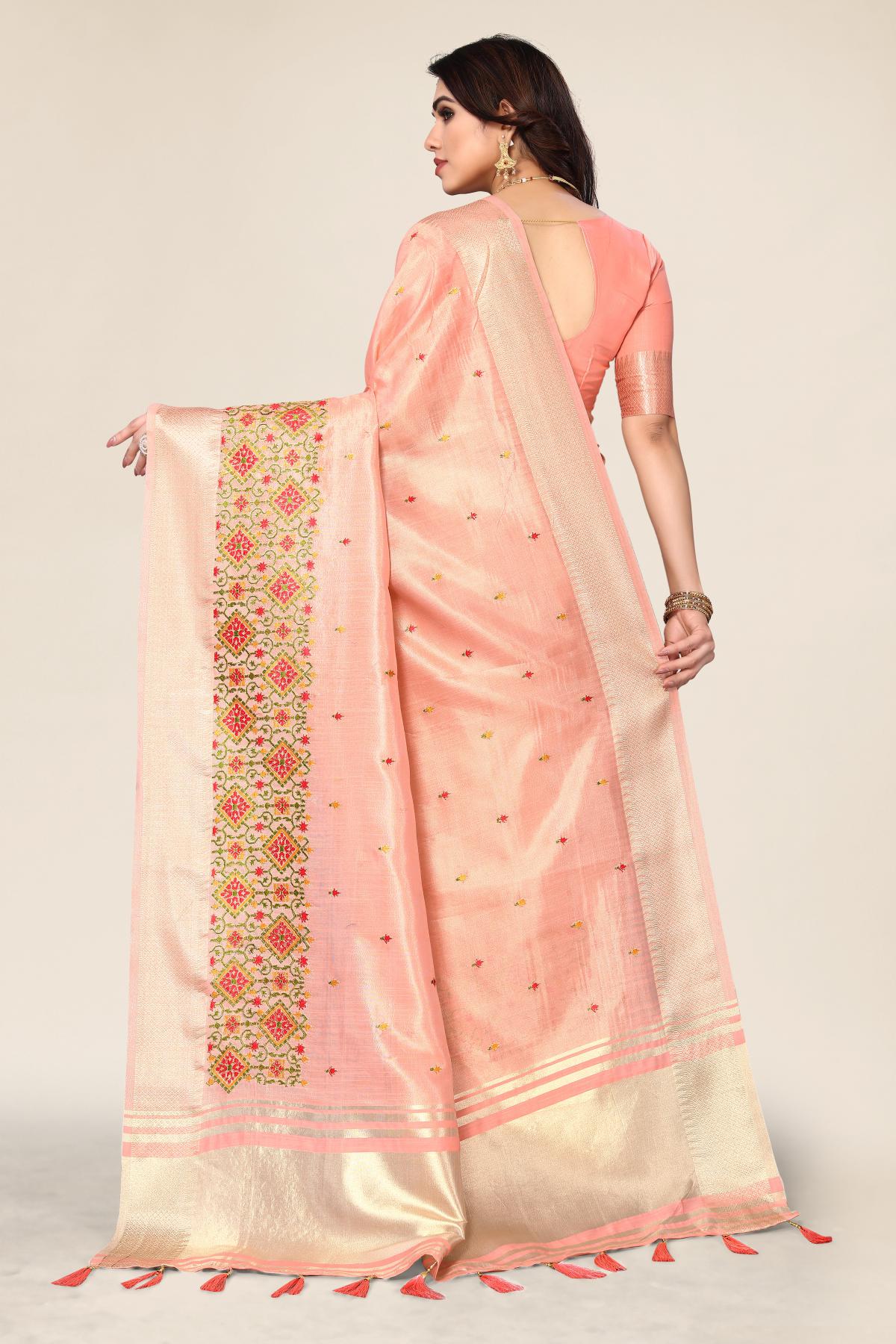 Designer Embroidery Saree Yellow For Wedding