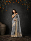 Grey Cotton Silk Embroidery Saree
