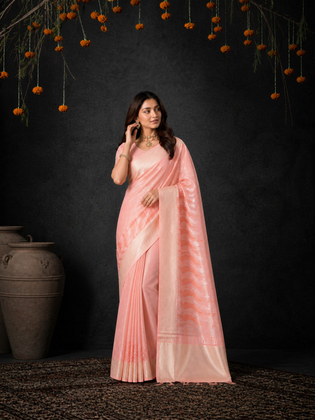 Pink Cotton Silk Embroidery Saree