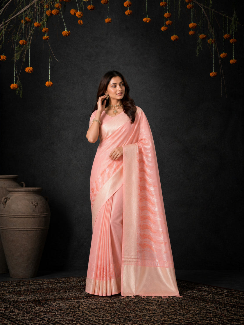 Pink Cotton Silk Embroidery Saree