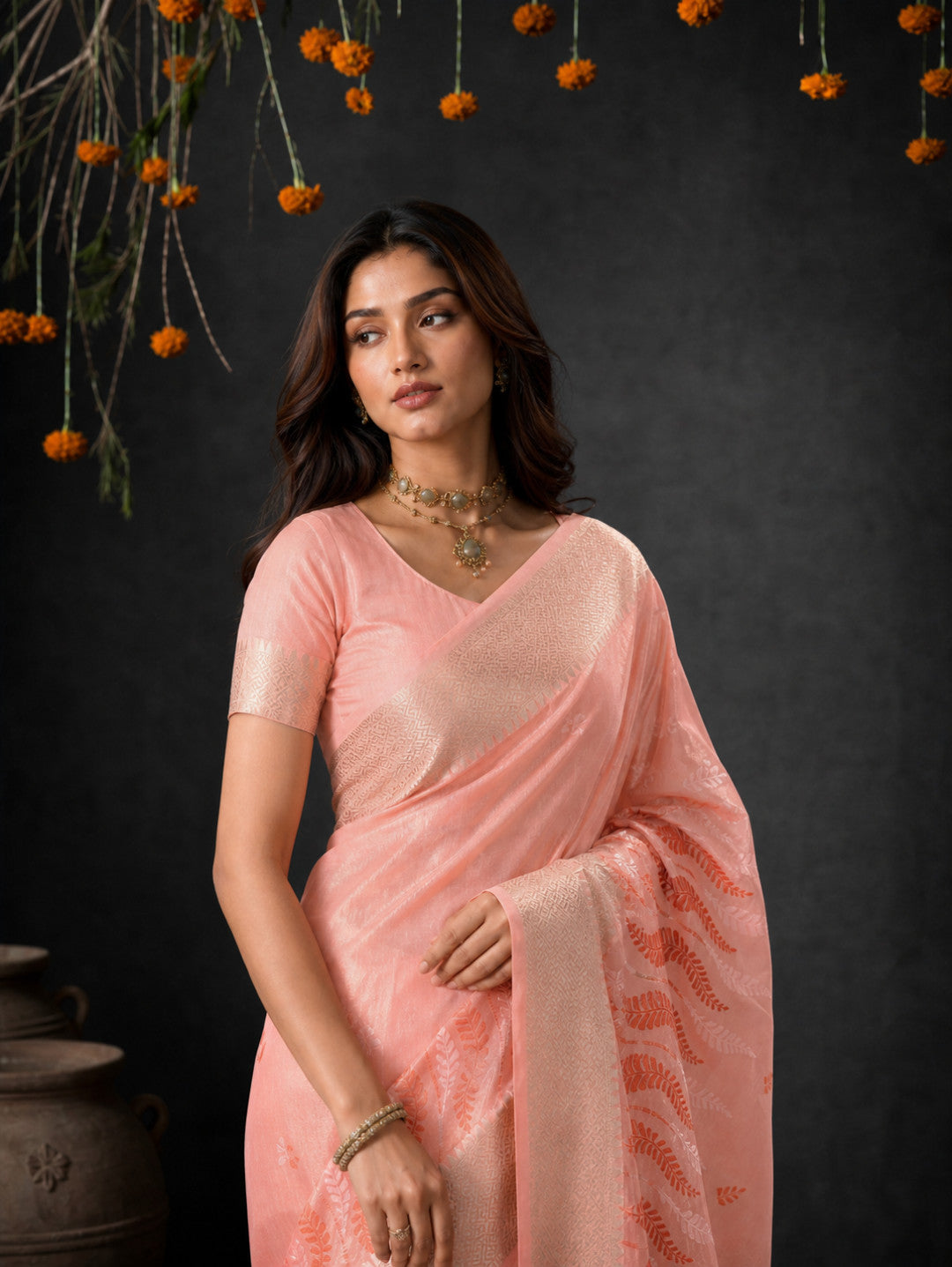 Pink Cotton Silk Embroidery Saree