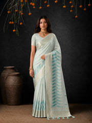 Rama Cotton Silk Embroidery Saree
