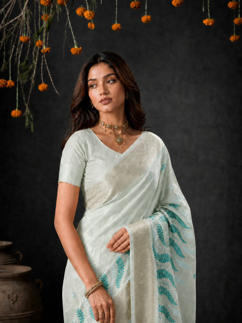 Rama Cotton Silk Embroidery Saree