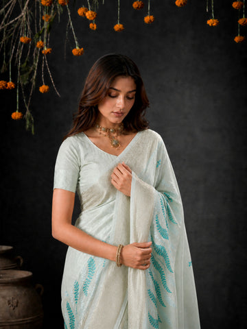 Rama Cotton Silk Embroidery Saree