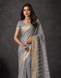 Grey Cotton Silk Embroidery Saree
