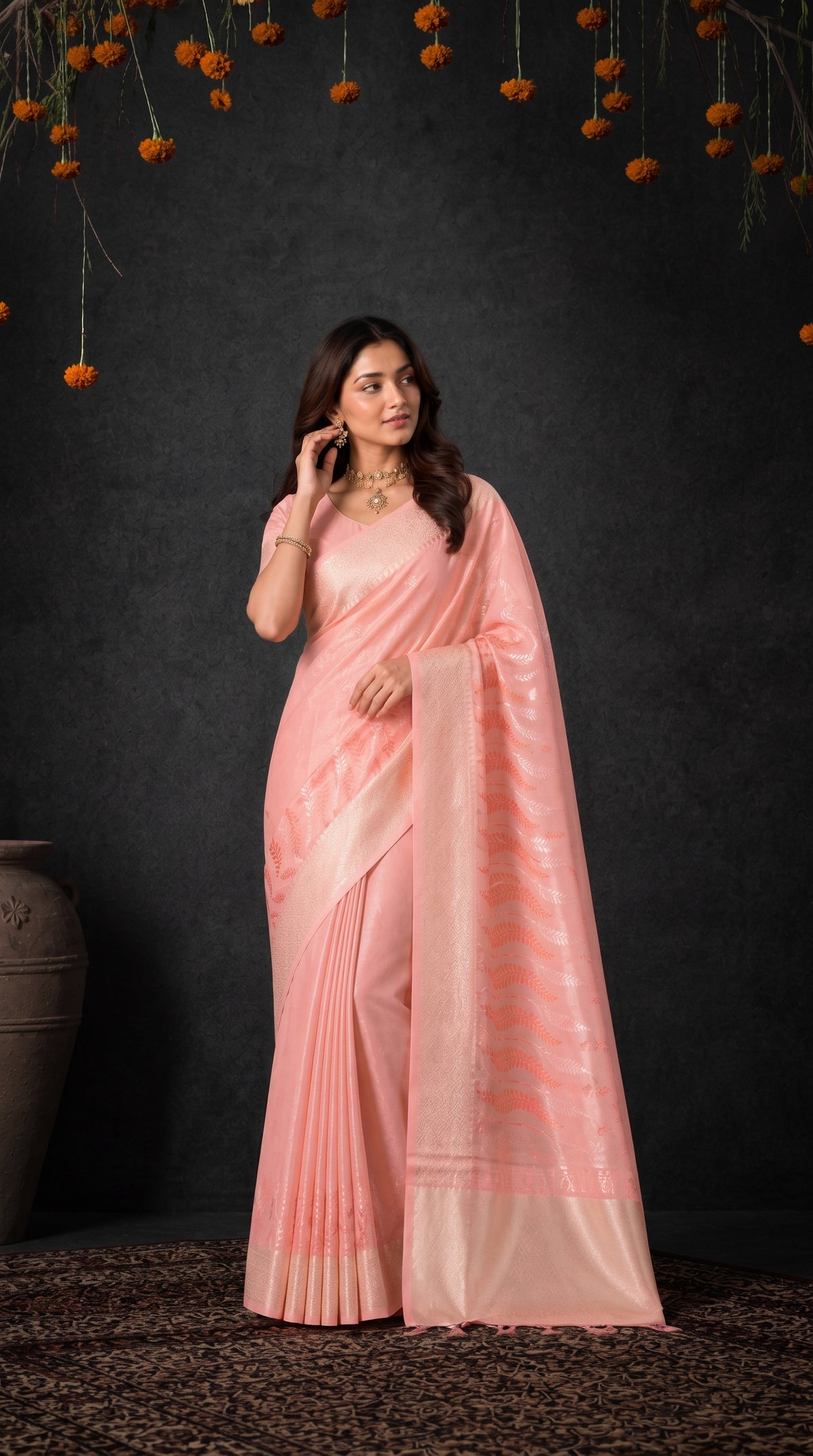 Pink Cotton Silk Embroidery Saree