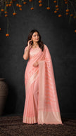 Pink Cotton Silk Embroidery Saree