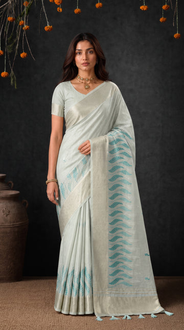 Rama Cotton Silk Embroidery Saree
