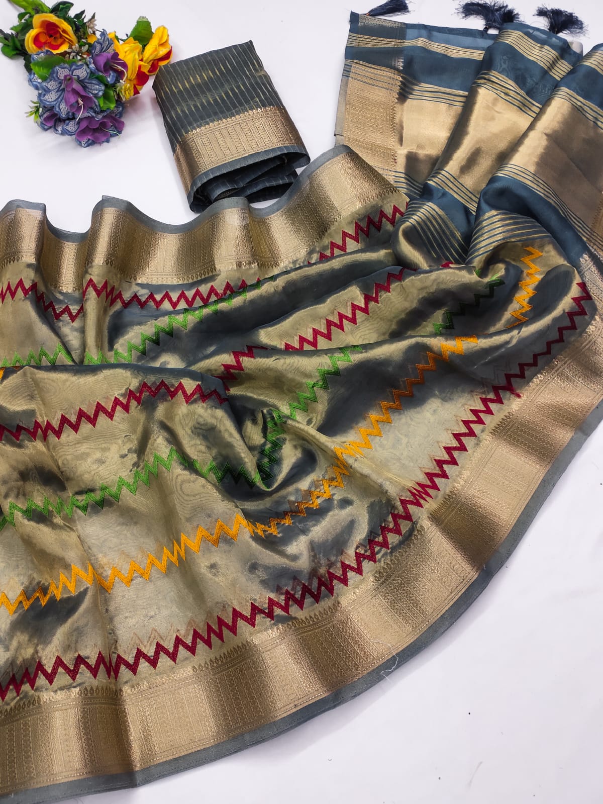 Elegant Rama embroidered saree for functions