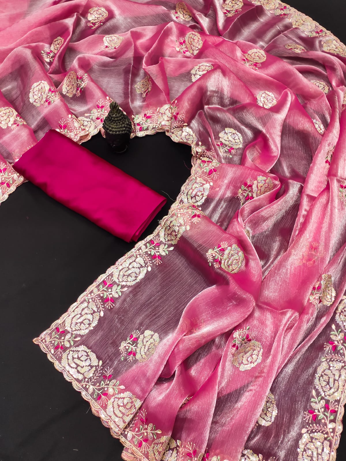 Elegant light pink sequin saree online