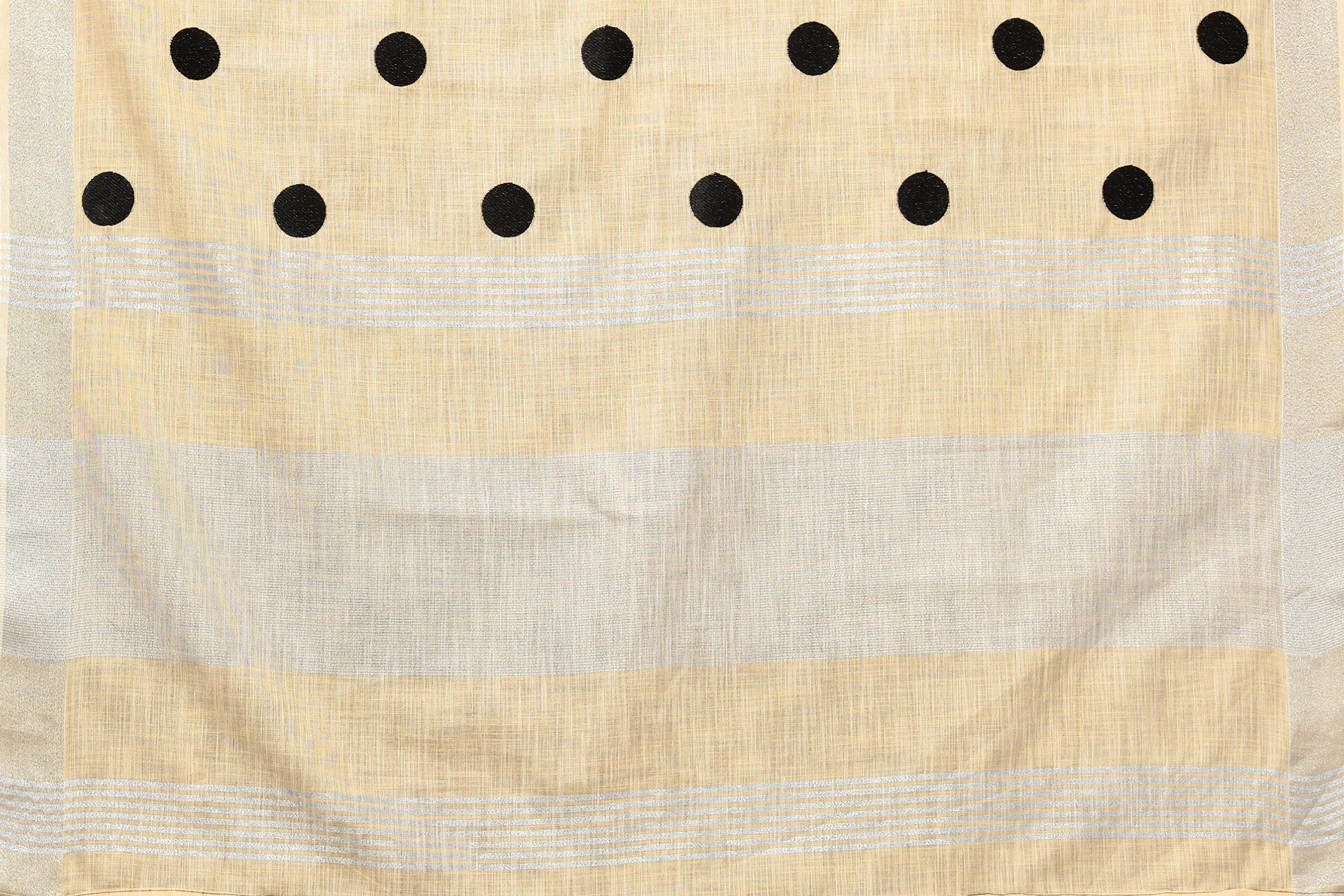 Embroidered polka dot linen cotton saree
