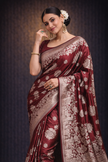 Dark Red Banarasi Silk Gold Zari work Saree