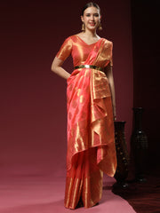 PEACH Colourt Woven Banarasi Design Saree