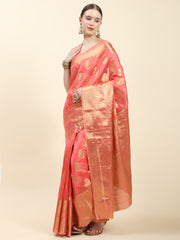 PEACH Colourt Woven Banarasi Design Saree