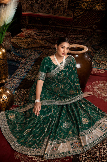 Green Bandhani Pattern Vichitra Silk Saree