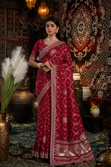 Maroon Bandhani Pattern Vichitra Silk Saree