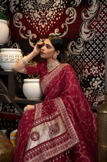 Maroon Bandhani Pattern Vichitra Silk Saree