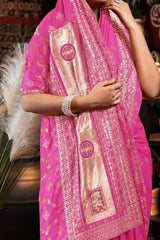 Pink Bandhani Pattern Vichitra Silk Saree