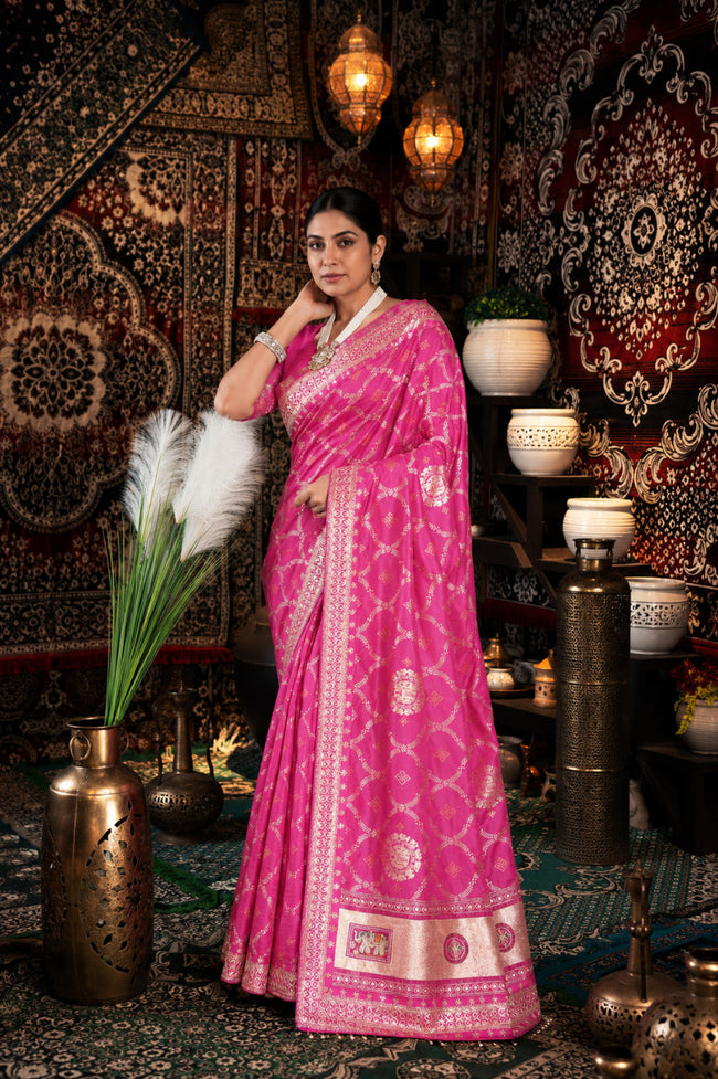 Pink Bandhani Pattern Vichitra Silk Saree