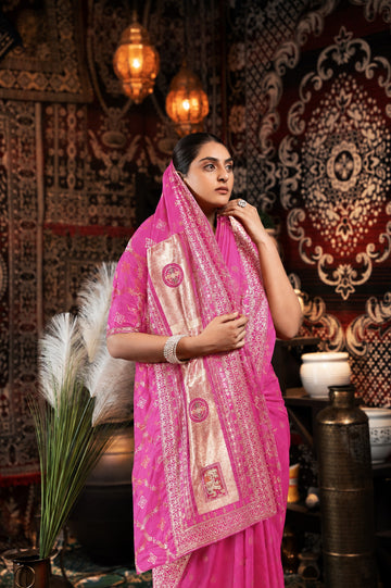 Pink Bandhani Pattern Vichitra Silk Saree
