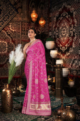 Pink Bandhani Pattern Vichitra Silk Saree