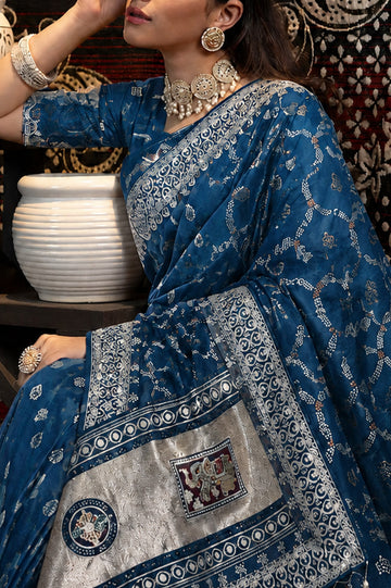 Blue Bandhani Pattern Vichitra Silk Saree