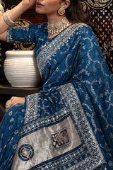 Blue Bandhani Pattern Vichitra Silk Saree