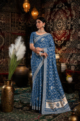 Blue Bandhani Pattern Vichitra Silk Saree