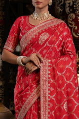 Red Bandhani Pattern Vichitra Silk Saree