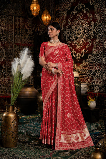 Red Bandhani Pattern Vichitra Silk Saree