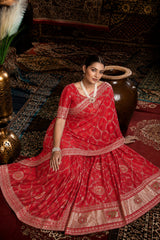 Red Bandhani Pattern Vichitra Silk Saree