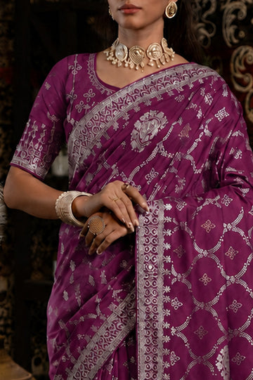 Wine Bandhani Pattern Vichitra Silk Saree
