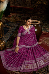Wine Bandhani Pattern Vichitra Silk Saree