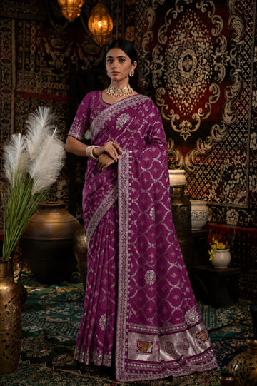 Wine Bandhani Pattern Vichitra Silk Saree