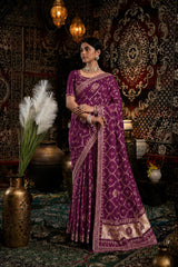 Wine Bandhani Pattern Vichitra Silk Saree