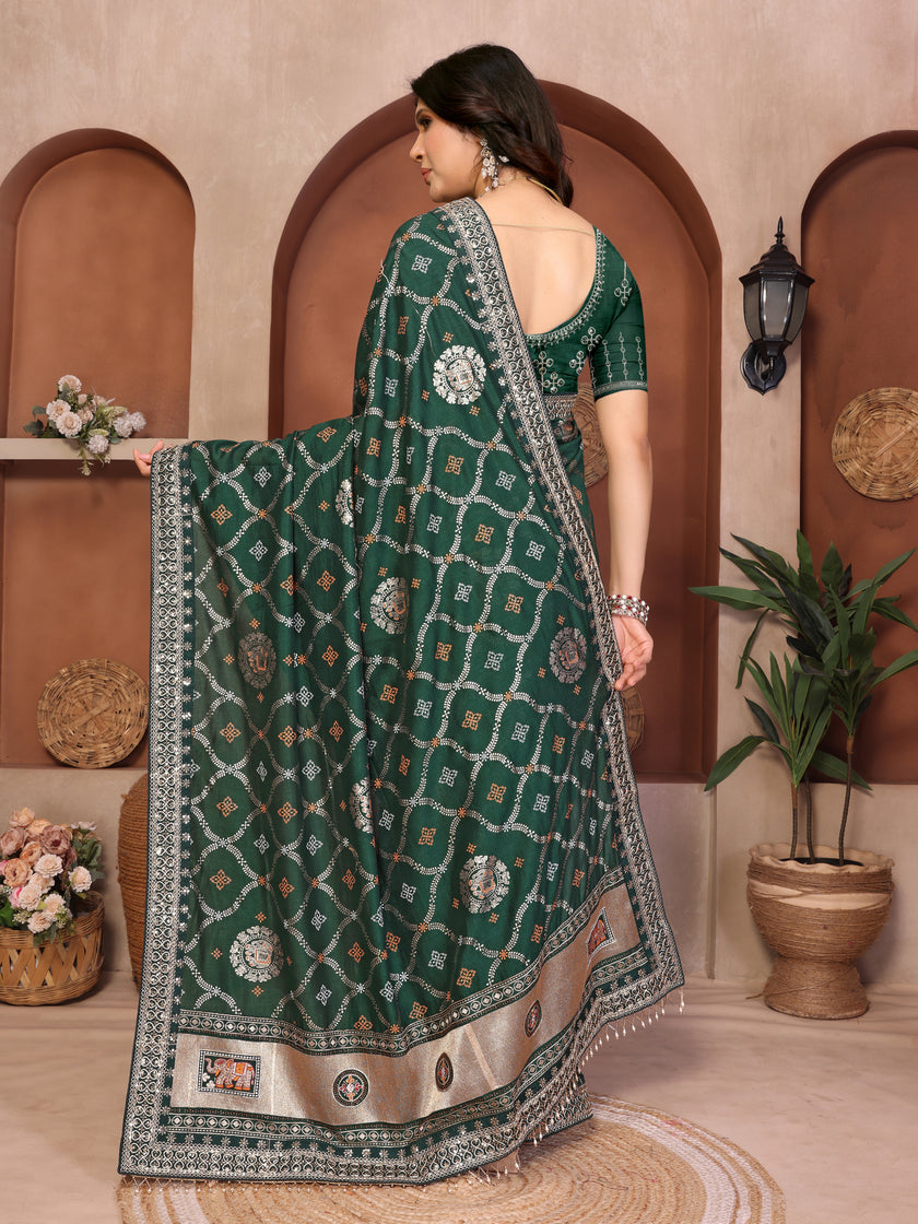 Green Bandhani Vichitra Silk Saree
