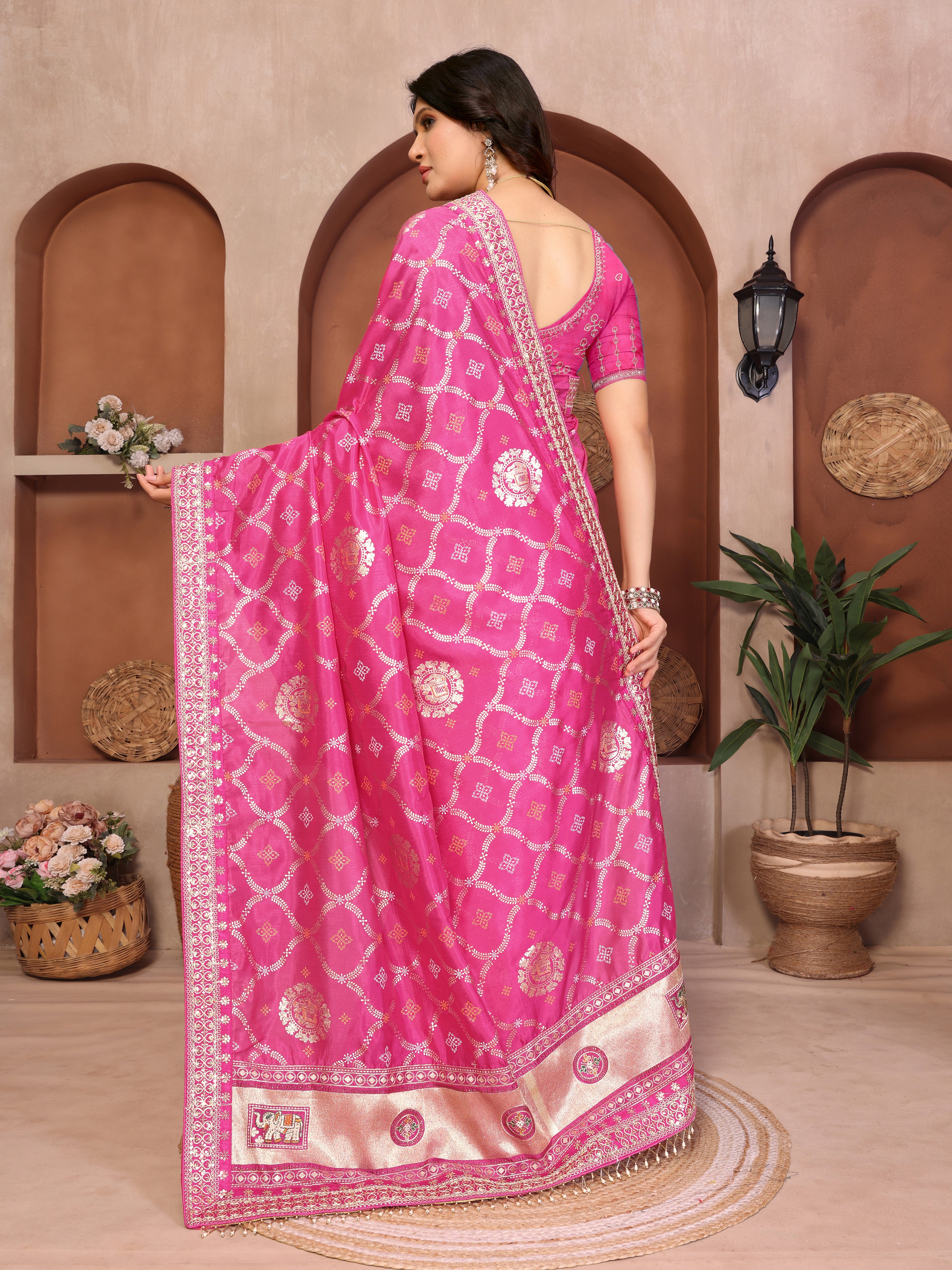 Pink Bandhani Vichitra Silk Saree
