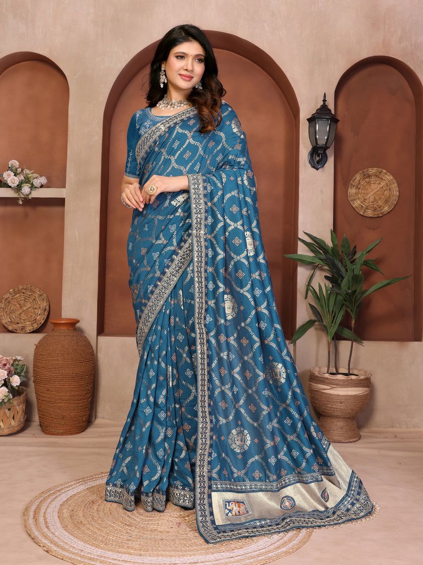 Blue Bandhani Vichitra Silk Saree