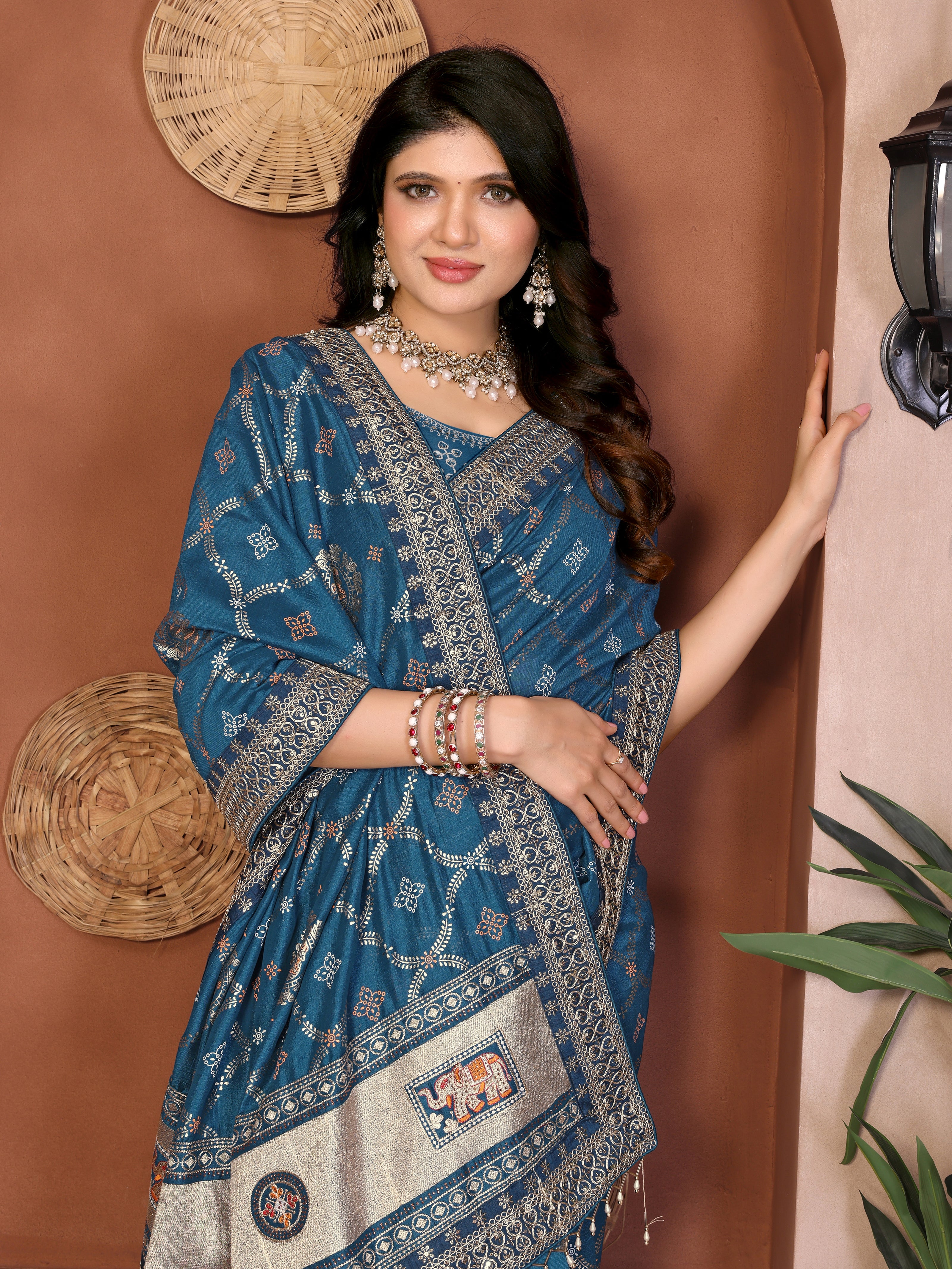 Blue Bandhani Vichitra Silk Saree