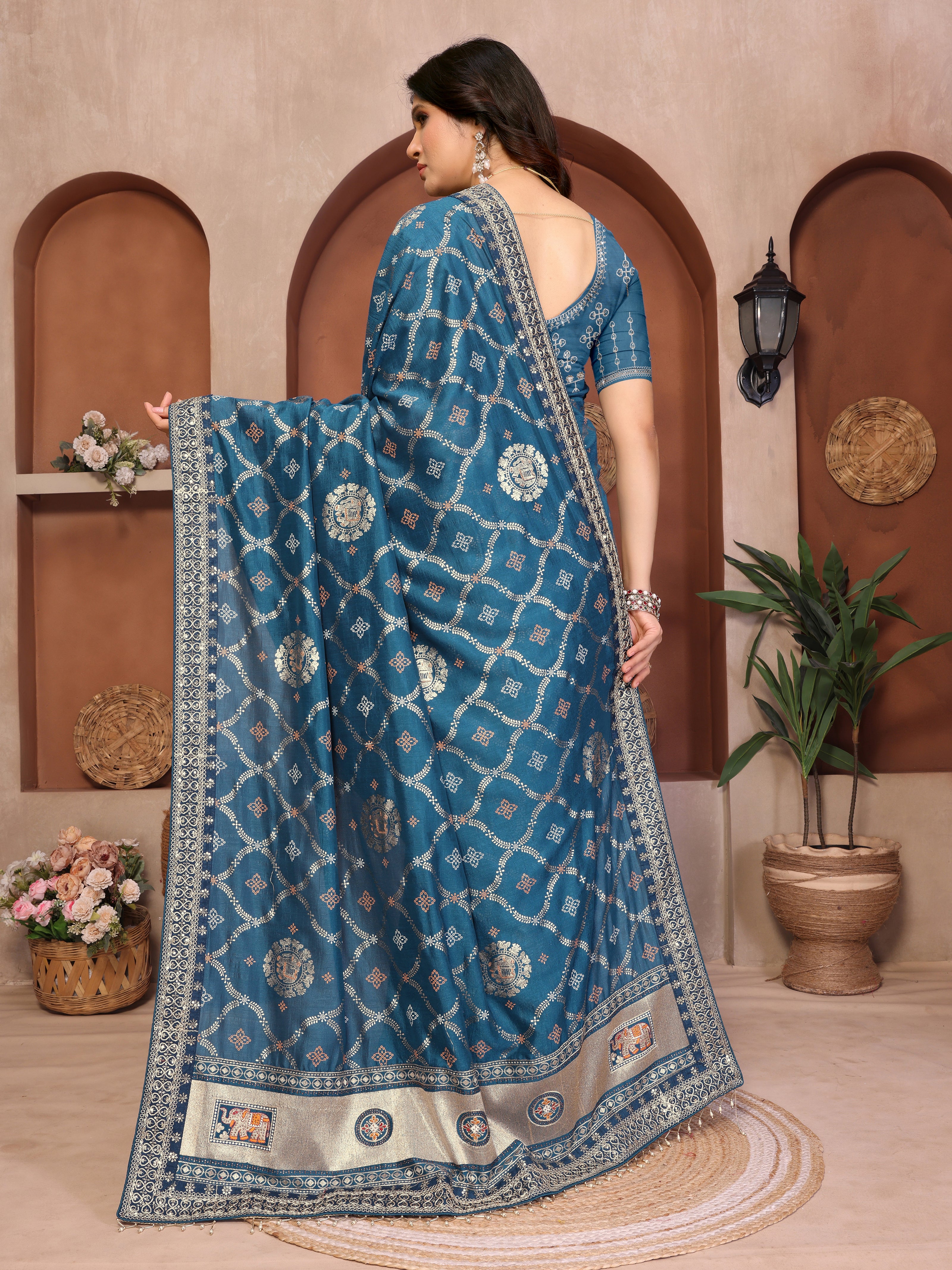 Blue Bandhani Vichitra Silk Saree