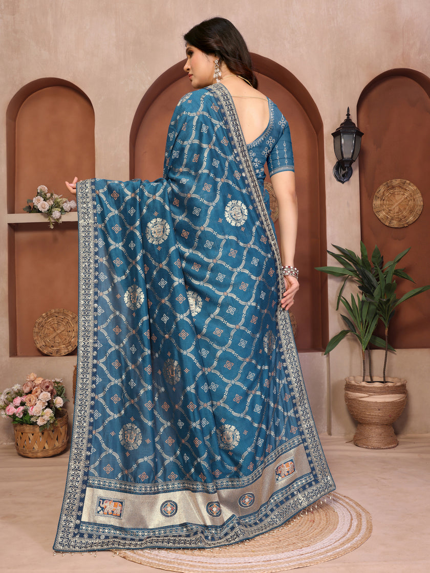 Blue Bandhani Vichitra Silk Saree