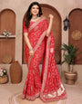 Red Bandhani Vichitra Silk Saree