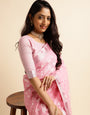 Pink linen saree with floral design